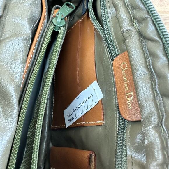 Dior CHRISTIAN DIOR Vintage gray coated tan leather trim clutch pouch ma…